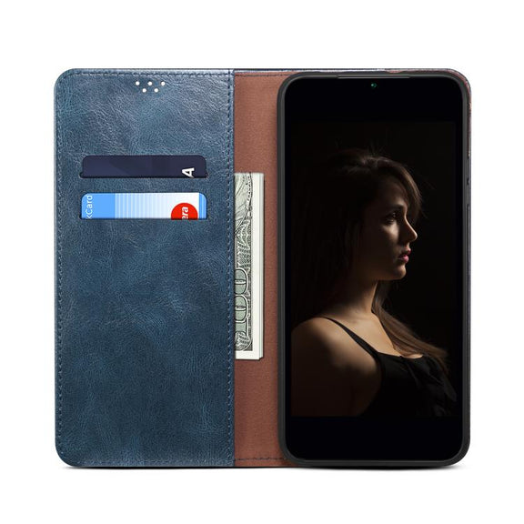 For iPhone 16e Oil Wax Crazy Horse Texture Leather Phone Case(Blue)