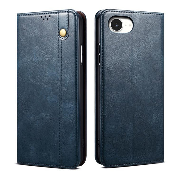For iPhone 16e Oil Wax Crazy Horse Texture Leather Phone Case(Blue)