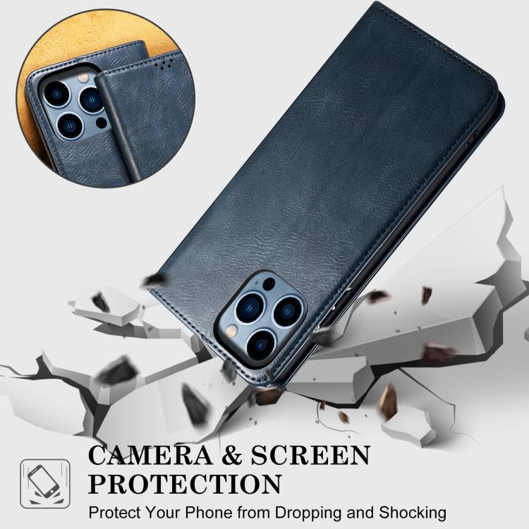 For iPhone 16e Oil Wax Crazy Horse Texture Leather Phone Case(Blue)
