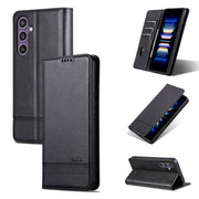 For Samsung Galaxy S24 5G AZNS Magnetic Calf Texture Flip Leather Phone Case(Black)