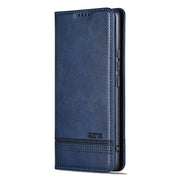 For Samsung Galaxy S24 5G AZNS Magnetic Calf Texture Flip Leather Phone Case(Dark Blue)