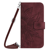 For Google Pixel 9 Pro Skin Feel Sun Flower Embossed Flip Leather Phone Case with Lanyard(Wine Red)