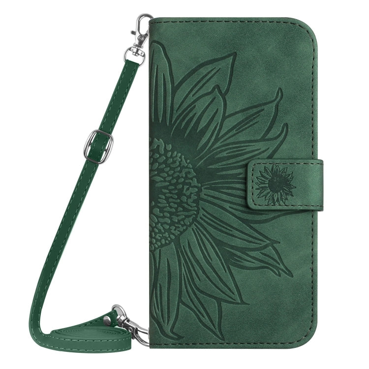 For Google Pixel 9 Pro Skin Feel Sun Flower Embossed Flip Leather Phone Case with Lanyard(Green)