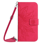 For Google Pixel 9 Pro Skin Feel Sun Flower Embossed Flip Leather Phone Case with Lanyard(Rose Red)