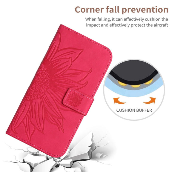 For Google Pixel 9 Pro Skin Feel Sun Flower Embossed Flip Leather Phone Case with Lanyard(Rose Red)