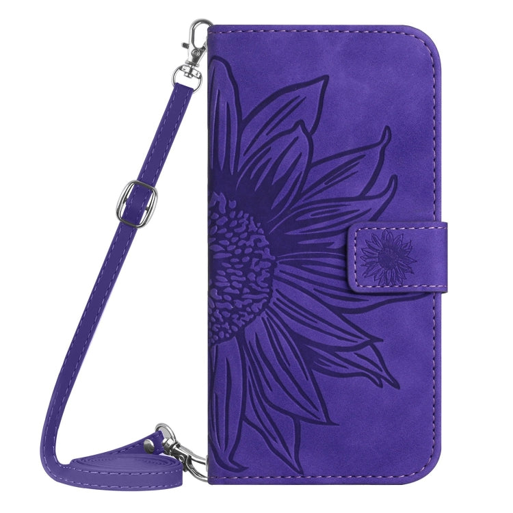 For Google Pixel 9 Pro Skin Feel Sun Flower Embossed Flip Leather Phone Case with Lanyard(Dark Purple)