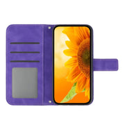 For Google Pixel 9 Pro Skin Feel Sun Flower Embossed Flip Leather Phone Case with Lanyard(Dark Purple)