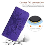 For Google Pixel 9 Pro Skin Feel Sun Flower Embossed Flip Leather Phone Case with Lanyard(Dark Purple)