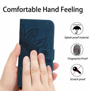 For Google Pixel 9 Skin Feel Sun Flower Embossed Flip Leather Phone Case with Lanyard(Inky Blue)