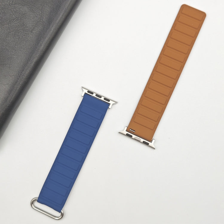 For Apple Watch Series 8 41mm Reverse Buckle Magnetic Silicone Watch Band(Silver Buckle Blue)