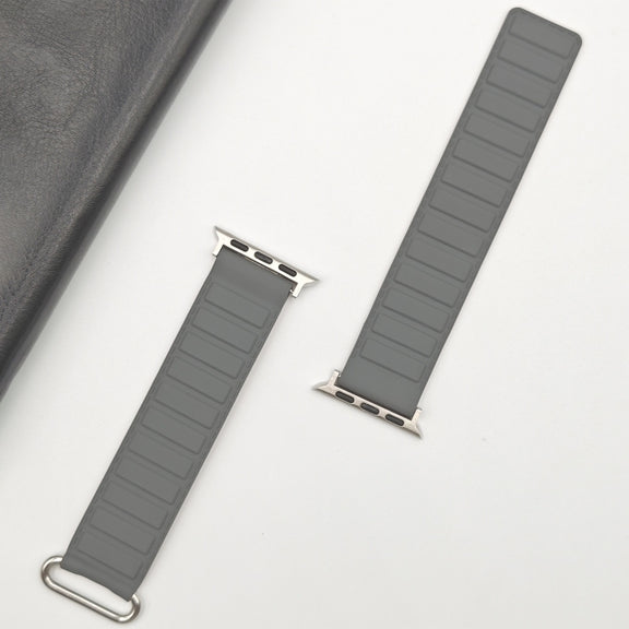 For Apple Watch SE 40mm Reverse Buckle Magnetic Silicone Watch Band(Silver Buckle Grey Brown)