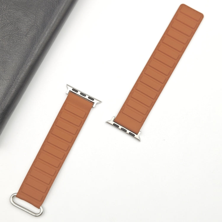 For Apple Watch Series 6 40mm Reverse Buckle Magnetic Silicone Watch Band(Silver Buckle Brown)