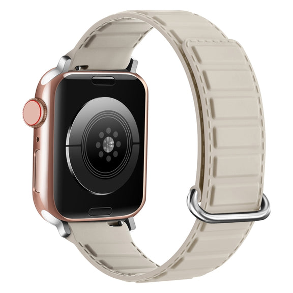For Apple Watch Series 4 40mm Reverse Buckle Magnetic Silicone Watch Band(Silver Buckle Starlight)