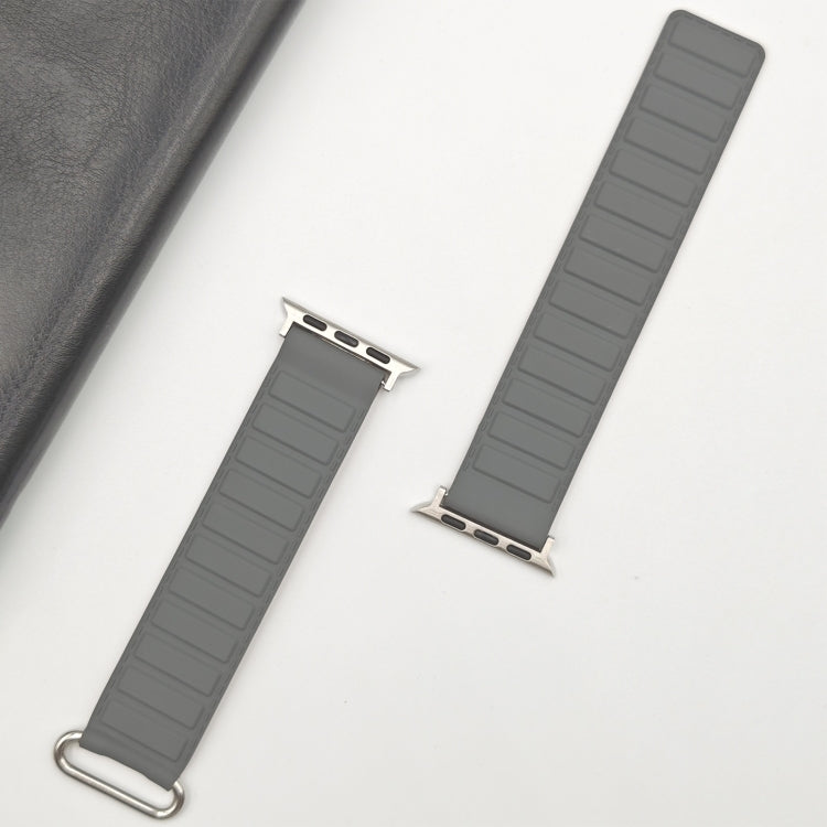 For Apple Watch Series 4 44mm Reverse Buckle Magnetic Silicone Watch Band(Silver Buckle Grey Brown)