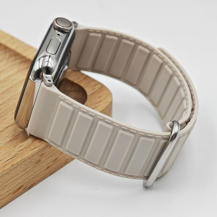 For Apple Watch Series 2 38mm Reverse Buckle Magnetic Silicone Watch Band(Silver Buckle Starlight)