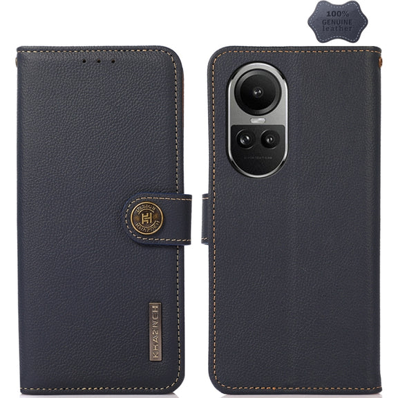 For OPPO Reno10 Global / 10 Pro Global KHAZNEH Custer Texture RFID Genuine Leather Phone Case(Blue)