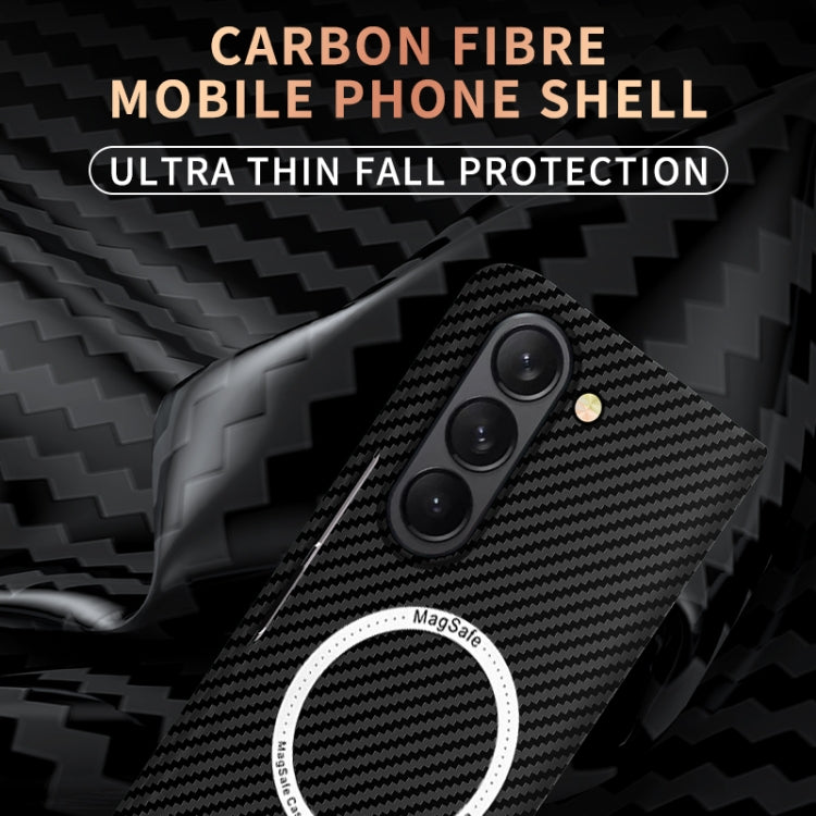 For Samsung Galaxy Z Fold5 Carbon Fiber Texture MagSafe Magnetic Phone Case(Black Silver)