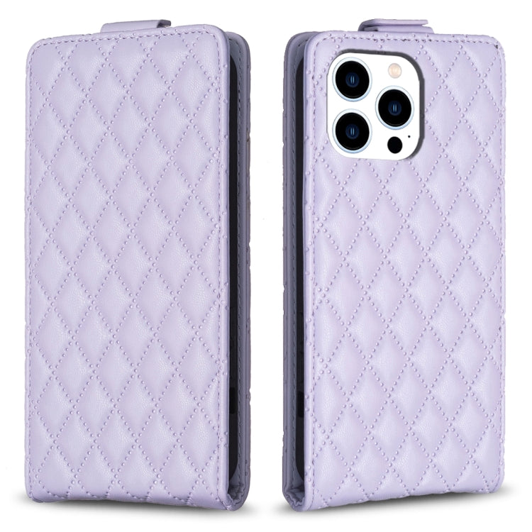 For iPhone 16 Pro Diamond Lattice Vertical Flip Leather Phone Case(Purple)