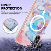 For Samsung Galaxy A34 5G Marble Pattern Dual-side IMD Magsafe TPU Phone Case(Blue Marble)