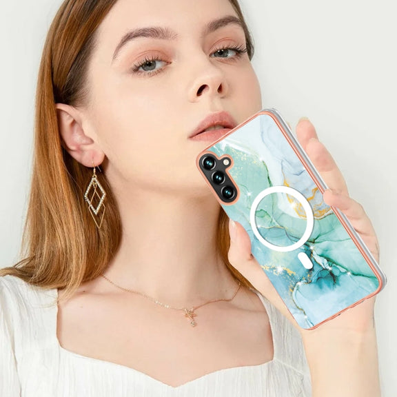 For Samsung Galaxy A54 5G Marble Pattern Dual-side IMD Magsafe TPU Phone Case(Green 003)