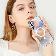 For Samsung Galaxy S21 FE 5G Marble Pattern Dual-side IMD Magsafe TPU Phone Case(White Marble)