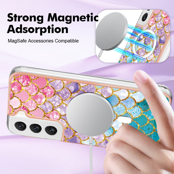 For Samsung Galaxy S22 5G Marble Pattern Dual-side IMD Magsafe TPU Phone Case(Colorful Scales)