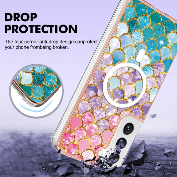 For Samsung Galaxy S22 5G Marble Pattern Dual-side IMD Magsafe TPU Phone Case(Colorful Scales)