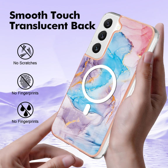 For Samsung Galaxy S22 5G Marble Pattern Dual-side IMD Magsafe TPU Phone Case(Blue Marble)