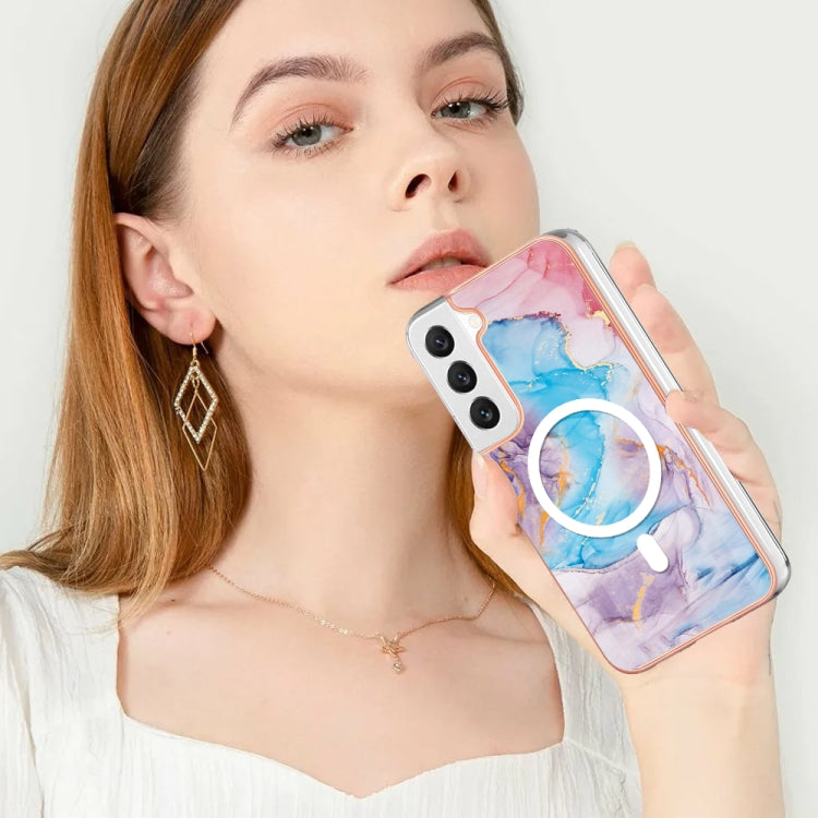 For Samsung Galaxy S22 5G Marble Pattern Dual-side IMD Magsafe TPU Phone Case(Blue Marble)