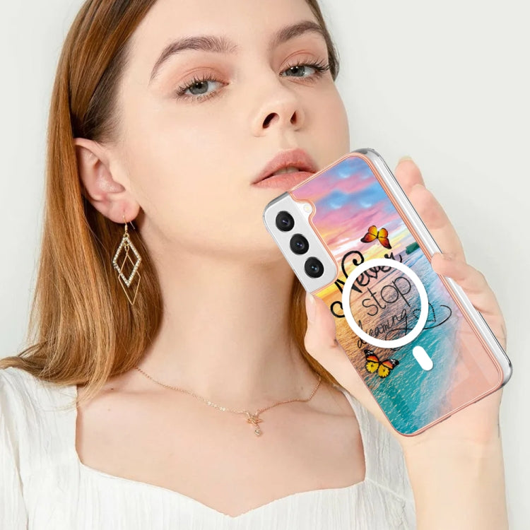 For Samsung Galaxy S22 5G Marble Pattern Dual-side IMD Magsafe TPU Phone Case(Dream Butterfly)