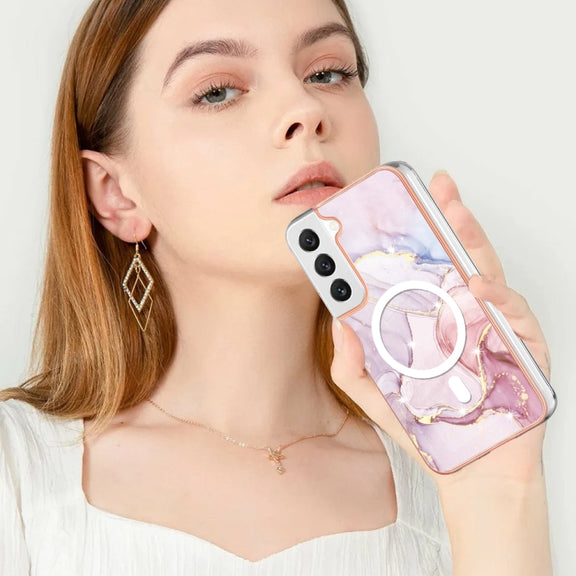 For Samsung Galaxy S22+ 5G Marble Pattern Dual-side IMD Magsafe TPU Phone Case(Rose Gold 005)