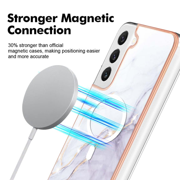 For Samsung Galaxy S22+ 5G Marble Pattern Dual-side IMD Magsafe TPU Phone Case(White 006)