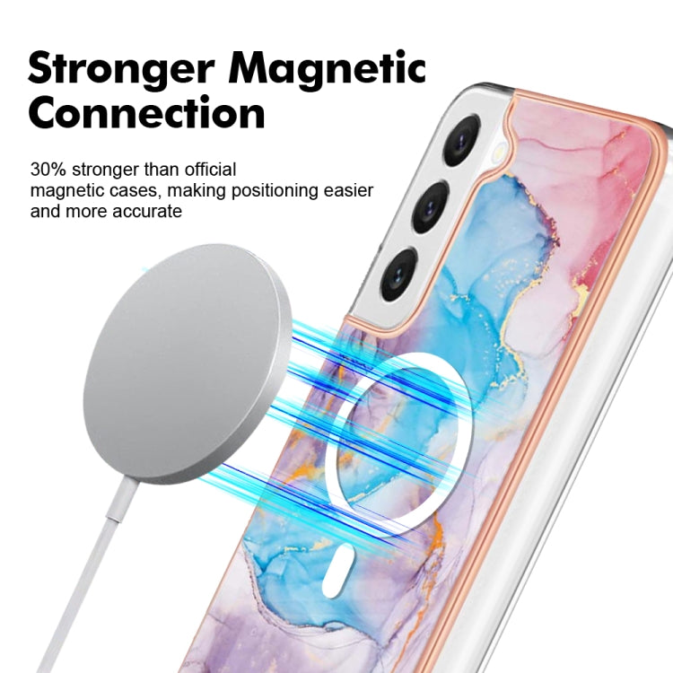For Samsung Galaxy S23 5G Marble Pattern Dual-side IMD Magsafe TPU Phone Case(Blue Marble)