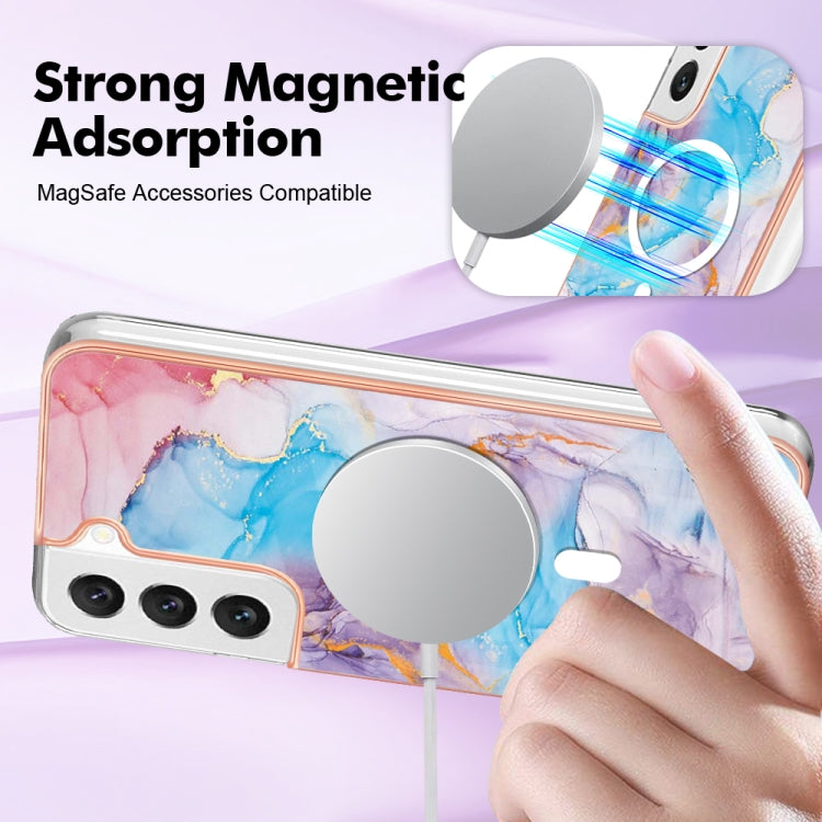 For Samsung Galaxy S23 5G Marble Pattern Dual-side IMD Magsafe TPU Phone Case(Blue Marble)
