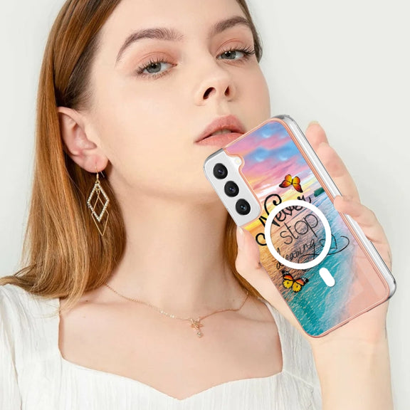 For Samsung Galaxy S23 5G Marble Pattern Dual-side IMD Magsafe TPU Phone Case(Dream Butterfly)