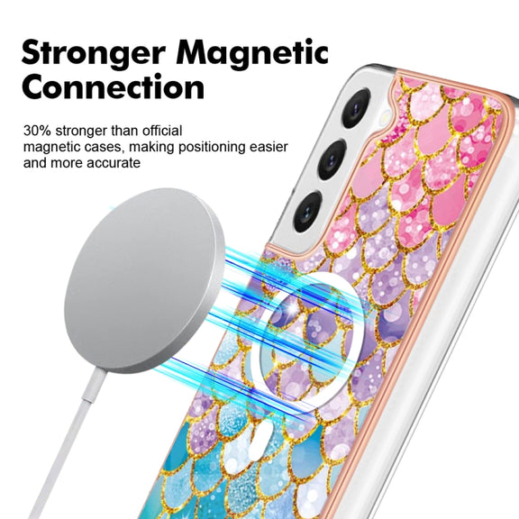 For Samsung Galaxy S23+ 5G Marble Pattern Dual-side IMD Magsafe TPU Phone Case(Colorful Scales)
