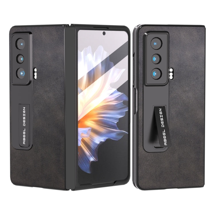 For Honor Magic Vs ABEEL Integrated Two-color Calf Texture PU Phone Case with Holder(Black)