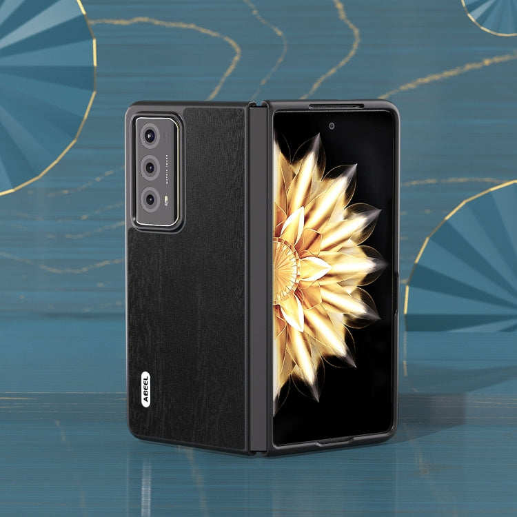 For Honor Magic V2 ABEEL Wood Texture PU Phone Case(Black)