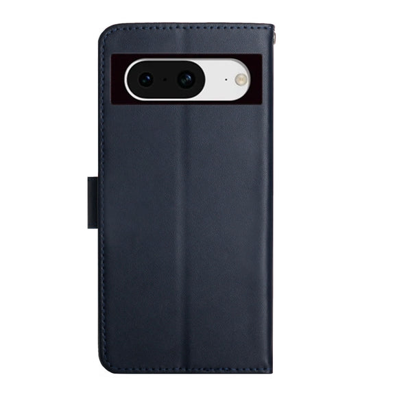 For Google Pixel 8a HT02 Genuine Leather Fingerprint-proof Flip Phone Case(Blue)