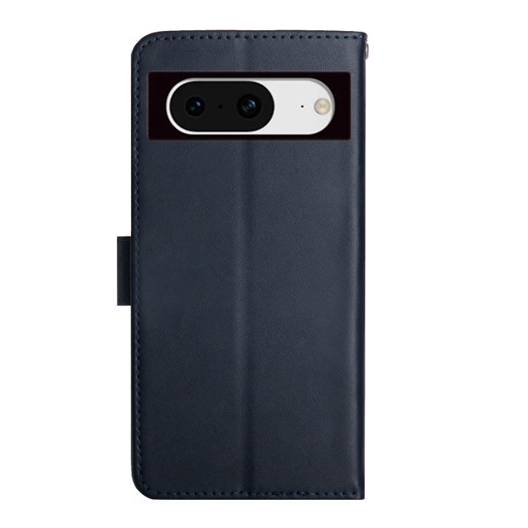 For Google Pixel 8a HT02 Genuine Leather Fingerprint-proof Flip Phone Case(Blue)