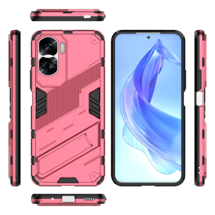 For Honor 90 Lite 5G Global Punk Armor 2 in 1 PC + TPU Phone Case with Holder(Light Red)