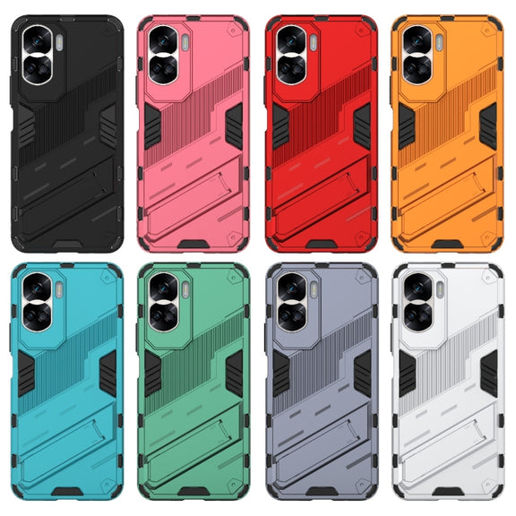 For Honor 90 Lite 5G Global Punk Armor 2 in 1 PC + TPU Phone Case with Holder(Light Red)