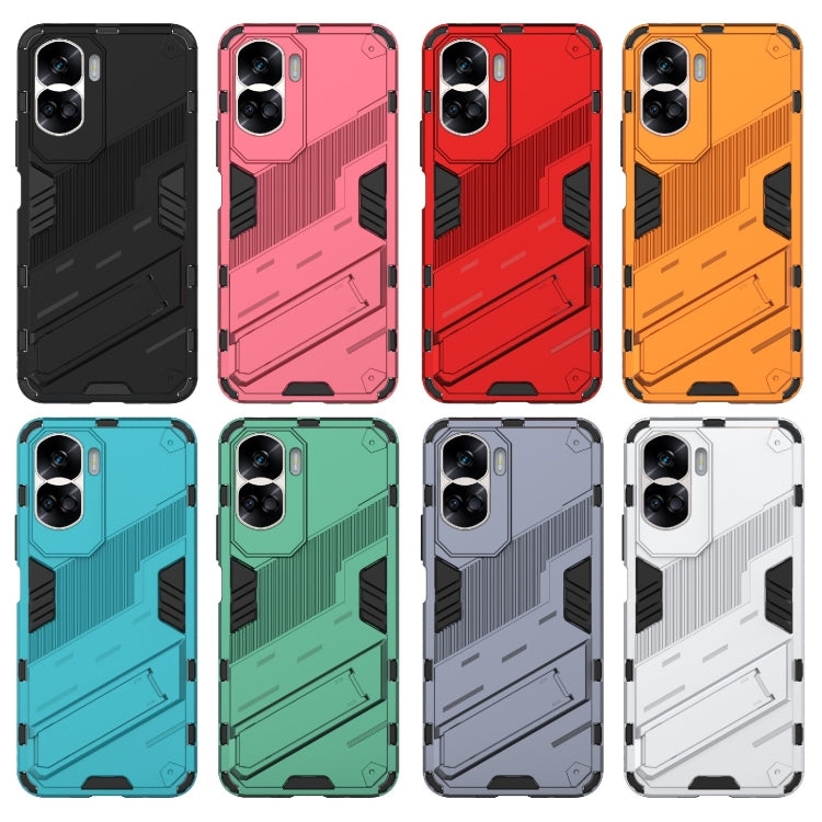 For Honor 90 Lite 5G Global Punk Armor 2 in 1 PC + TPU Phone Case with Holder(Light Red)