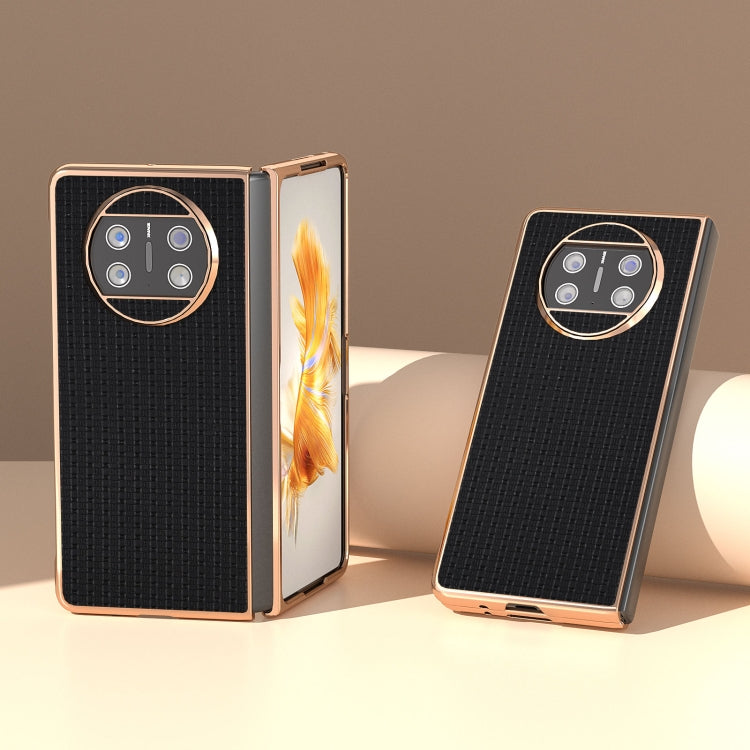 For Huawei Mate X3 Genuine Leather Luxury Series Nano Plating Phone Case(Black)