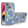 For iPhone 15 Plus Multifunction Electroplating MagSafe Holder Phone Case(Blue) - iPhone 15 Plus Cases by PMC TechLife | Online Shopping South Africa | PMC TechLife