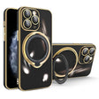 For iPhone 11 Pro Multifunction Electroplating MagSafe Holder Phone Case(Black) - iPhone 11 Pro Cases by PMC TechLife | Online Shopping South Africa | PMC TechLife