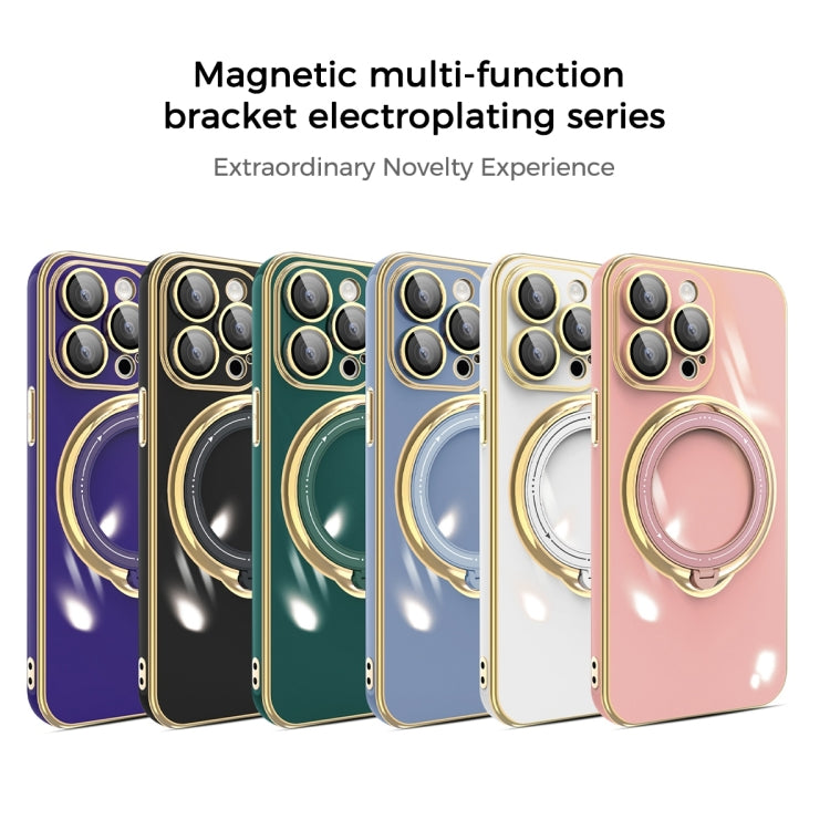 For iPhone XR Multifunction Electroplating MagSafe Holder Phone Case(Dark Purple)
