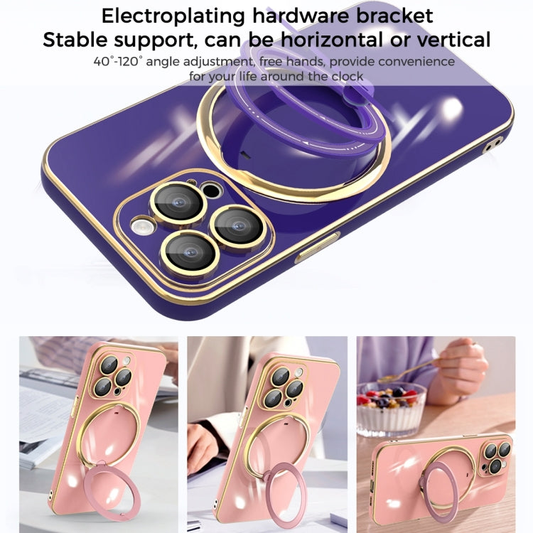 For iPhone 15 Plus Multifunction Electroplating MagSafe Holder Phone Case(Blue)