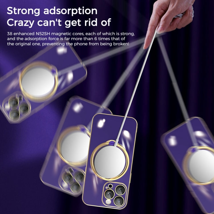For iPhone 11 Pro Multifunction Electroplating MagSafe Holder Phone Case(Dark Purple)