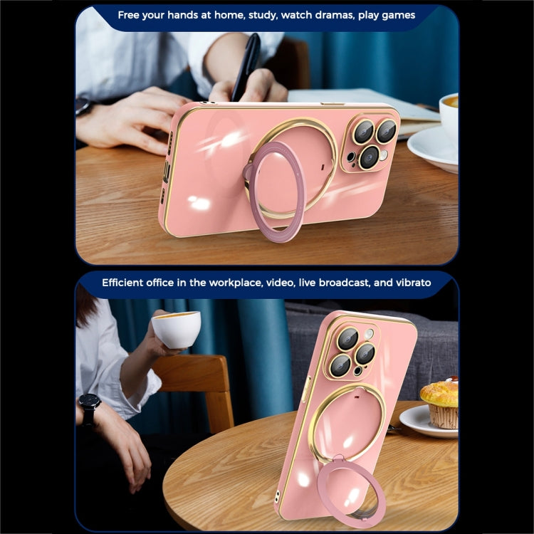 For iPhone 13 Pro Max Multifunction Electroplating MagSafe Holder Phone Case(Dark Purple)